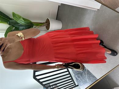 Nar Çiçeği Asimetrik Gipeli Elbise