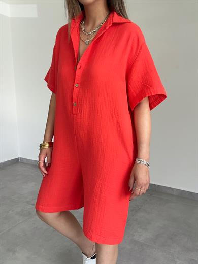 Nar Çiçeği Müslin Yakalı Tulum