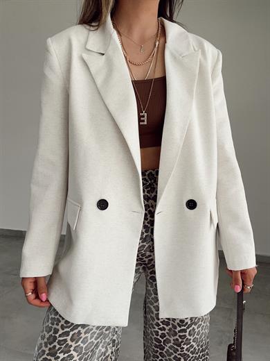 Naturel İki Düğmeli Keten Ceket