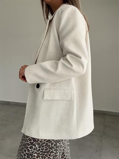 Naturel İki Düğmeli Keten Ceket