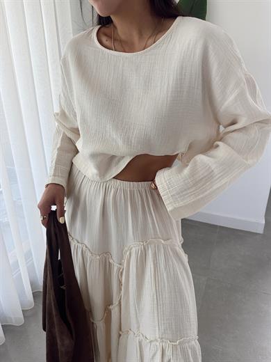 Naturel Müslin Uzun Kollu Bluz