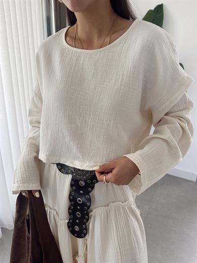 Naturel Müslin Uzun Kollu Bluz