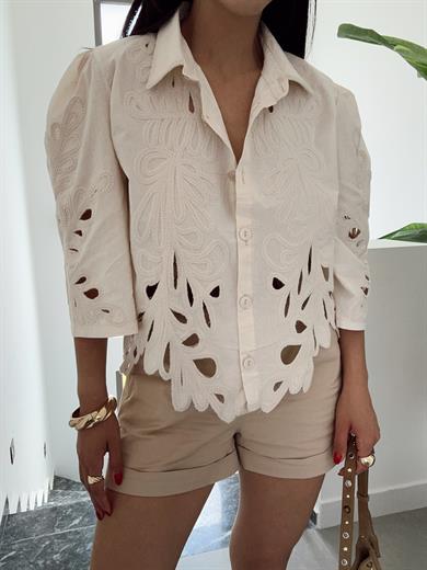 Naturel Nakışlı Gömlek