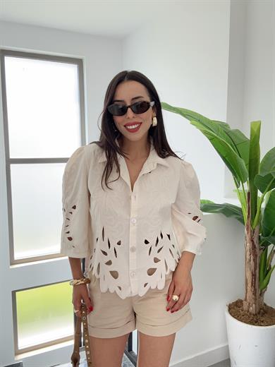 Naturel Nakışlı Gömlek