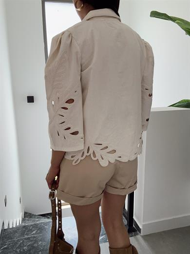 Naturel Nakışlı Gömlek