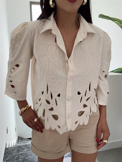 Naturel Nakışlı Gömlek