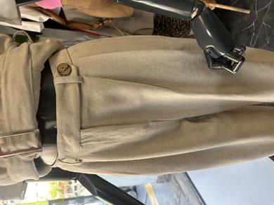 Naturel Tek Düğmeli Pileli Keten Pantolon