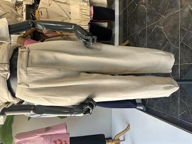 Naturel Tek Düğmeli Pileli Keten Pantolon