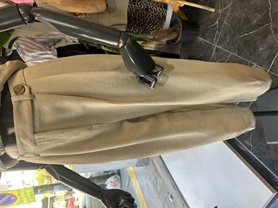 Naturel Tek Düğmeli Pileli Keten Pantolon