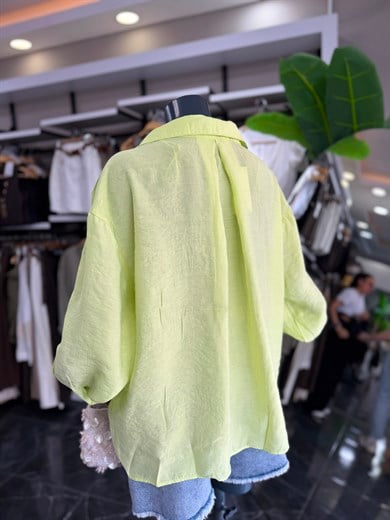 Neon Sarı Düşük Omuz Oversize Gömlek