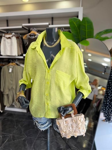 Neon Sarı Düşük Omuz Oversize Gömlek