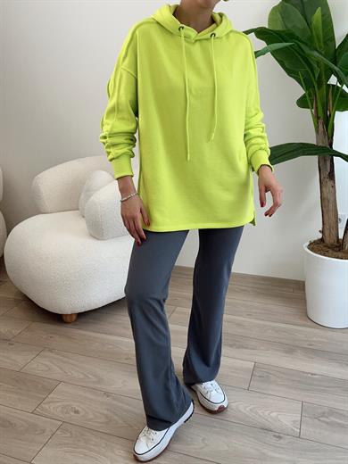Neon Yeşil Pis Dikiş Kapüşonlu Sweat
