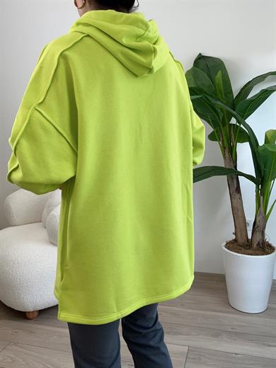 Neon Yeşil Pis Dikiş Kapüşonlu Sweat