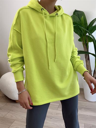 Neon Yeşil Pis Dikiş Kapüşonlu Sweat