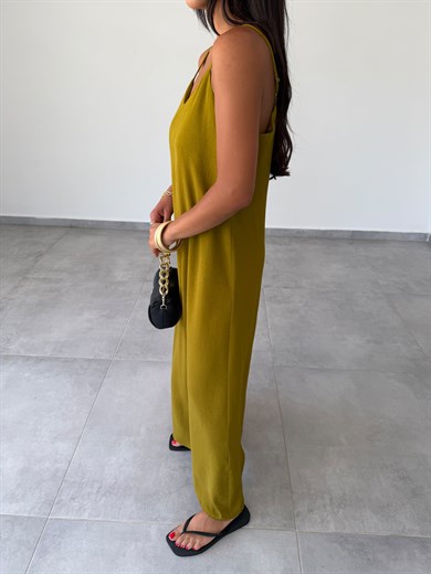 Olive Ayrobin Ayarlama Askılı Elbise