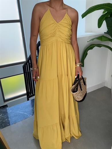 Olive Büzgü Detay Salaş Elbise