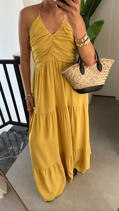 Olive Büzgü Detay Salaş Elbise