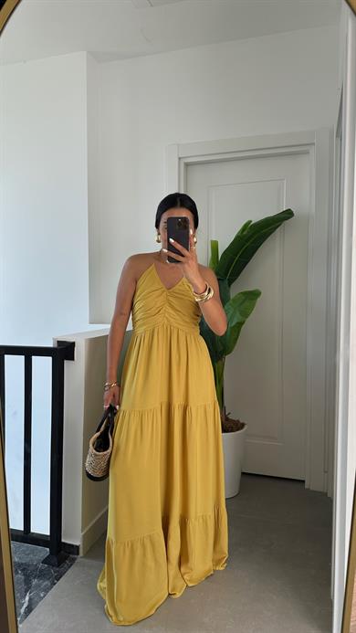 Olive Büzgü Detay Salaş Elbise