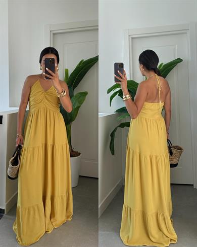 Olive Büzgü Detay Salaş Elbise