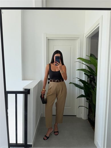 Olive Kemerli Pantolon