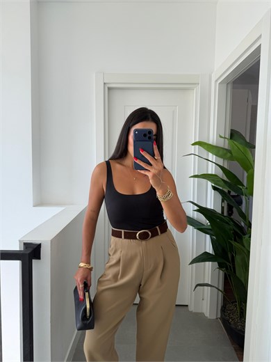 Olive Kemerli Pantolon