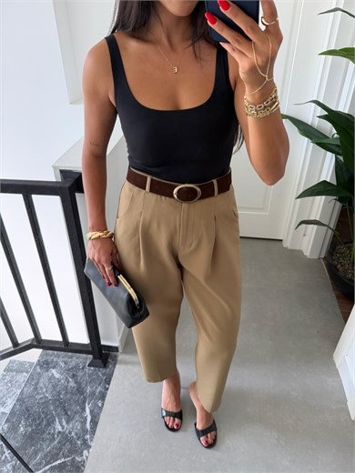 Olive Kemerli Pantolon