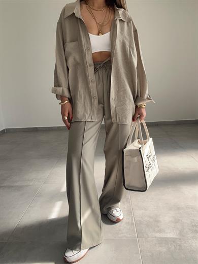 Olive Omzu Düşük Oversize Gömlek