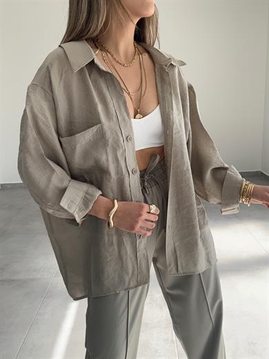 Olive Omzu Düşük Oversize Gömlek