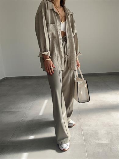 Olive Omzu Düşük Oversize Gömlek