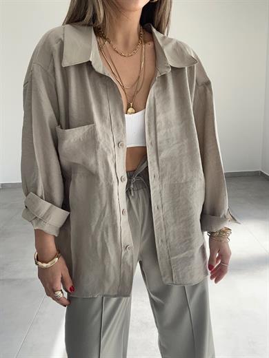 Olive Omzu Düşük Oversize Gömlek
