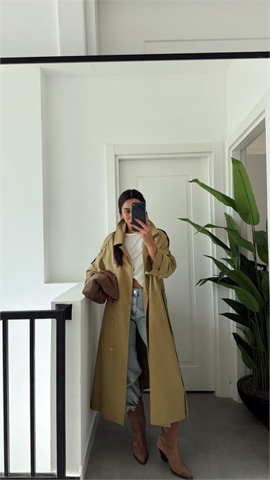 Olive Oversize Uzun Trençkot