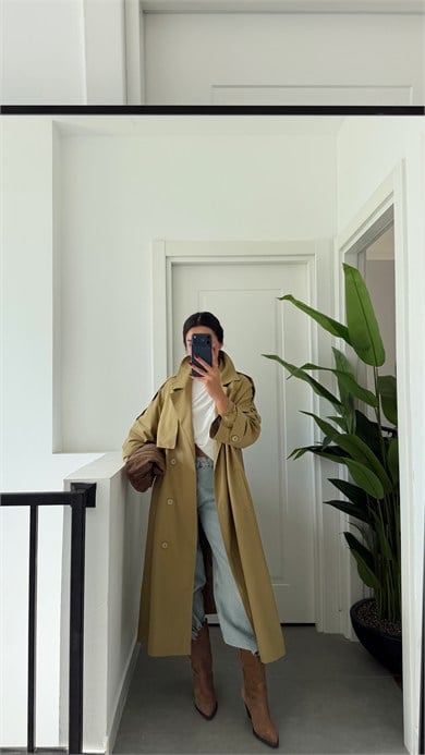 Olive Oversize Uzun Trençkot