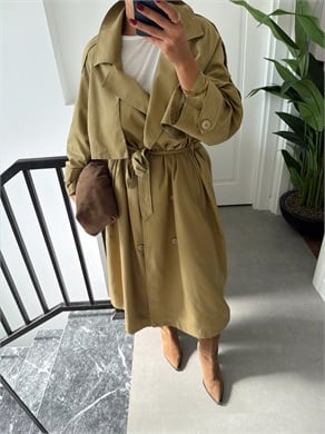 Olive Oversize Uzun Trençkot