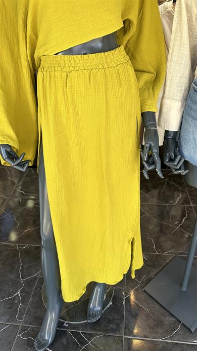 Olive Yanları Yırtmaçlı Müslin Etek