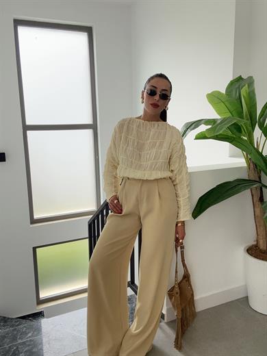 Olive Yüksek Bel Premium  Palazzo Pantolon