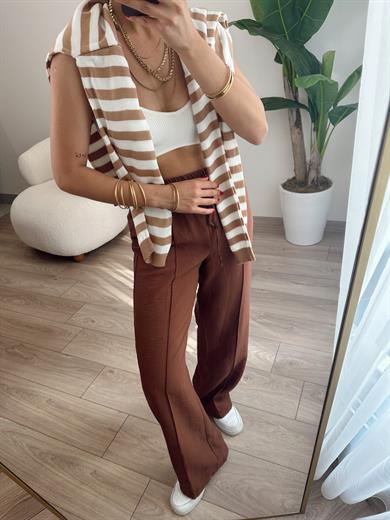 Önden Dikişli Kahve Pantolon