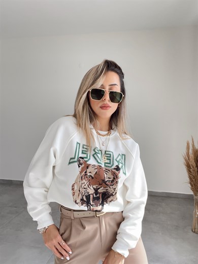 Önü Kaplan Baskılı Sweatshirt