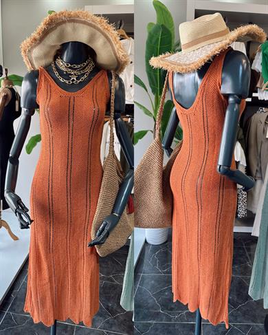 Orange Ajurlu Triko Elbise