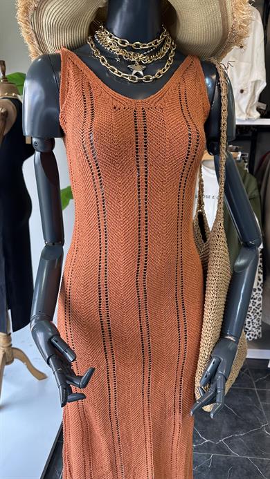 Orange Ajurlu Triko Elbise