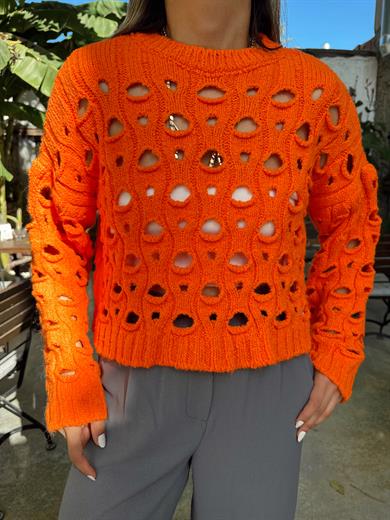 Oranj Delikli Bisiklet Yaka Triko Kazak