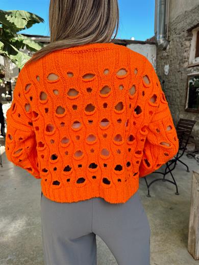 Oranj Delikli Bisiklet Yaka Triko Kazak