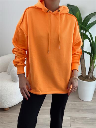 Oranj Pis Dikiş Kapüşonlu Sweat
