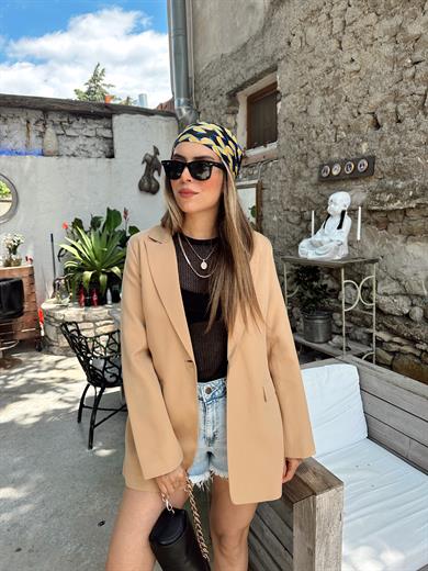 Oversize Camel Tek Düğmeli Ceket