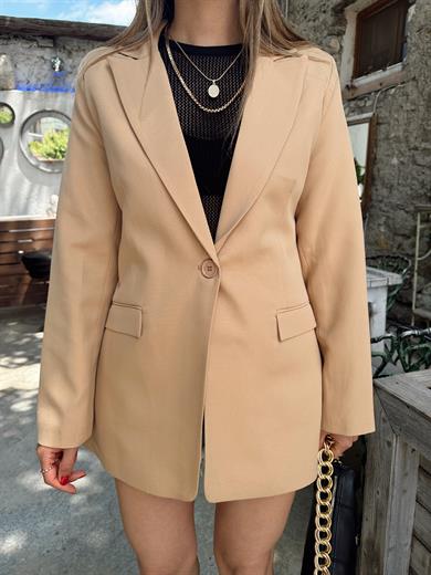 Oversize Camel Tek Düğmeli Ceket