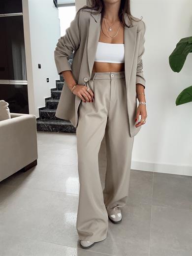 Oversize Haki Tek Düğmeli Ceket