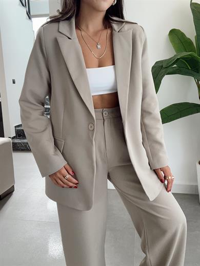 Oversize Haki Tek Düğmeli Ceket