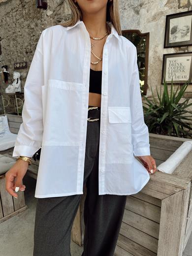Oversize Poplin Büyük Cep Gömlek
