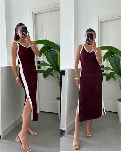 Oys Bordo Modal Kumaş Askılı Basic Elbise
