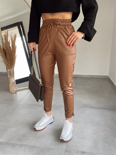 Özel Üretim Beli Lastikli Kahve Pantolon