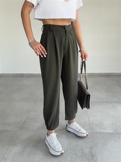 Özel Üretim Beli Ve Paçası Düğmeli Haki Pantolon